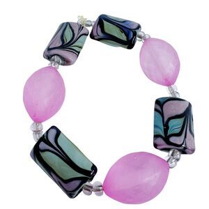 y2k Vintage Pink and Green Beaded Bracelet Murano Swirl Beads